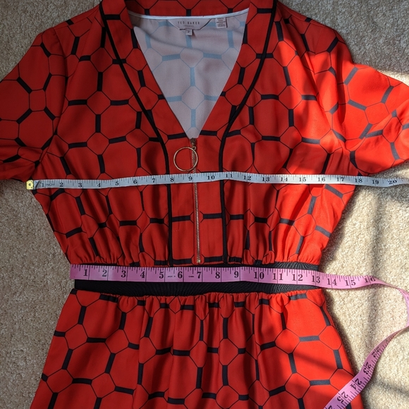 Ted Baker Valent Geometric Print Red Black Zip Front Dress - Picture 9 of 13